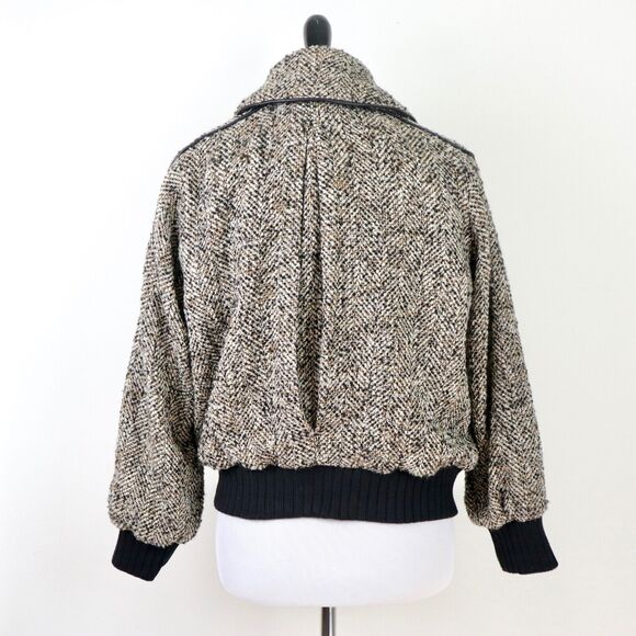 Joie Size S Reille Cotton Wool Blend Bomber Jacket Tweed Caviar Tan - Picture 5 of 11